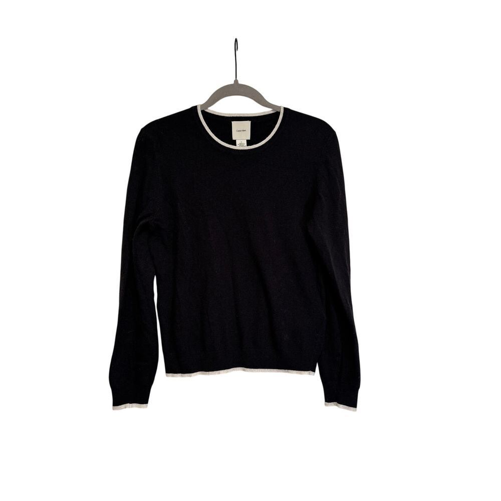 Calvin Klein Women's Black Contrast Trim Crewneck Sweater Size M NWT - Picture 2 of 6